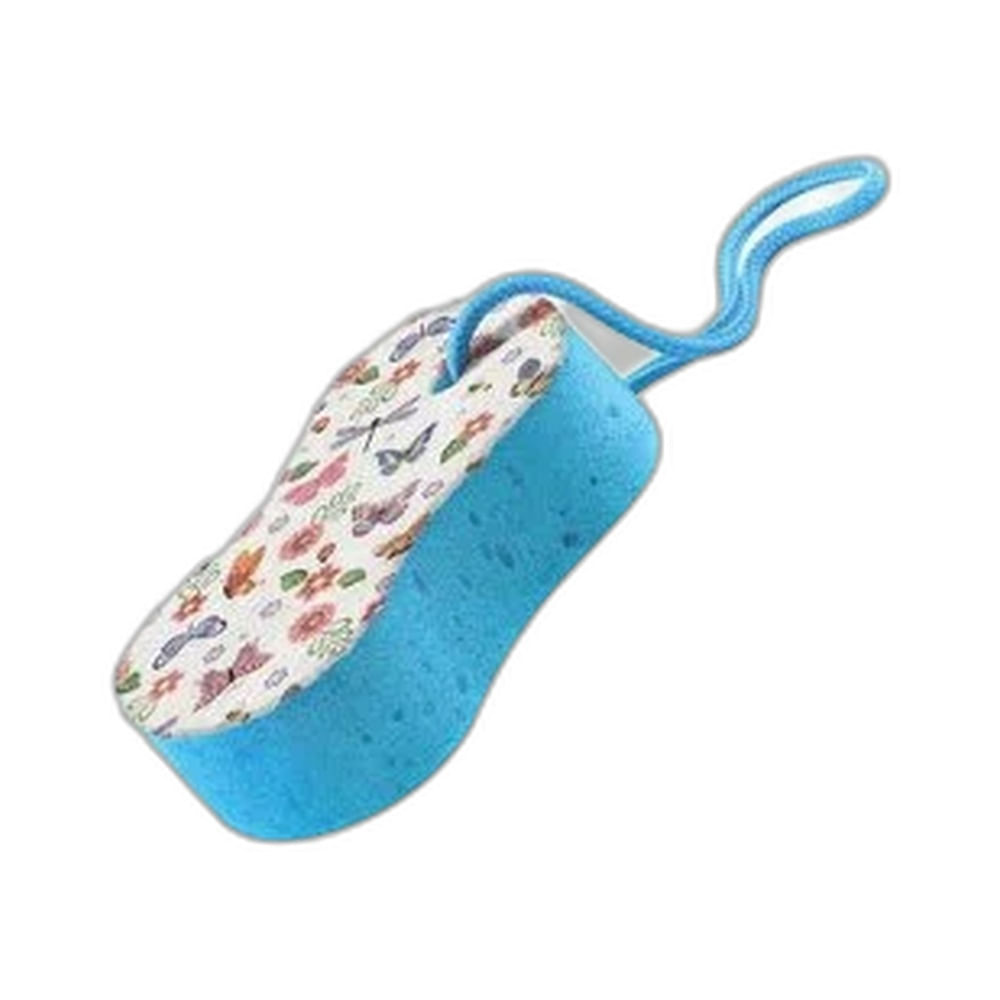 Esponja de Banho Condor com Cordão azul vista em ângulo inclinado